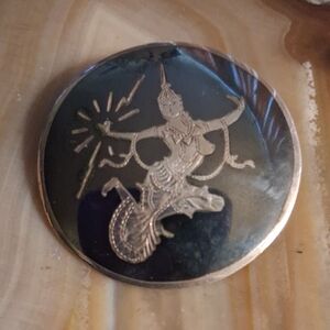 Silver and Black Decorative Round Pin